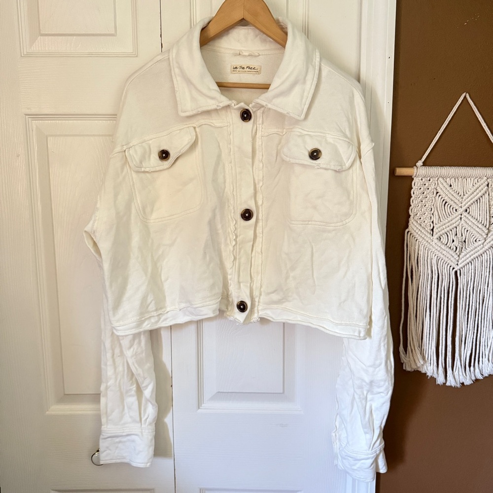Free People We the Free Saturday Cropped Shacket White / Oversized Small